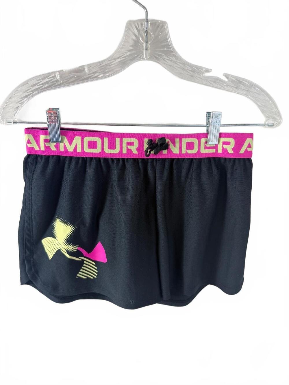 Under Armour Girls Athletic Shorts with Pink Waistband
